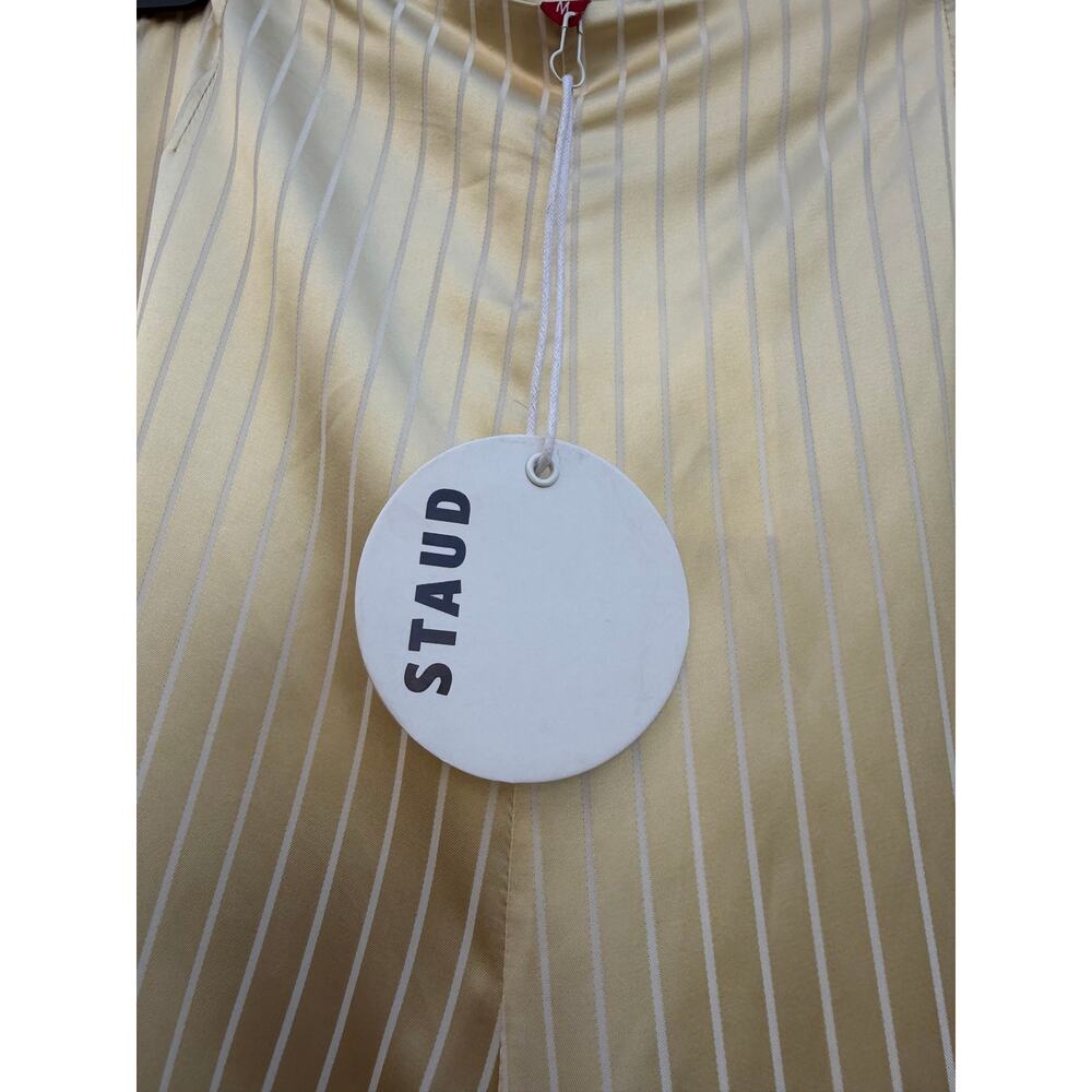 STAUD Luke Pant Gold Stripe Silk Blend Wide Leg Pleated Luxury Trousers M NWT - Picture 3 of 9